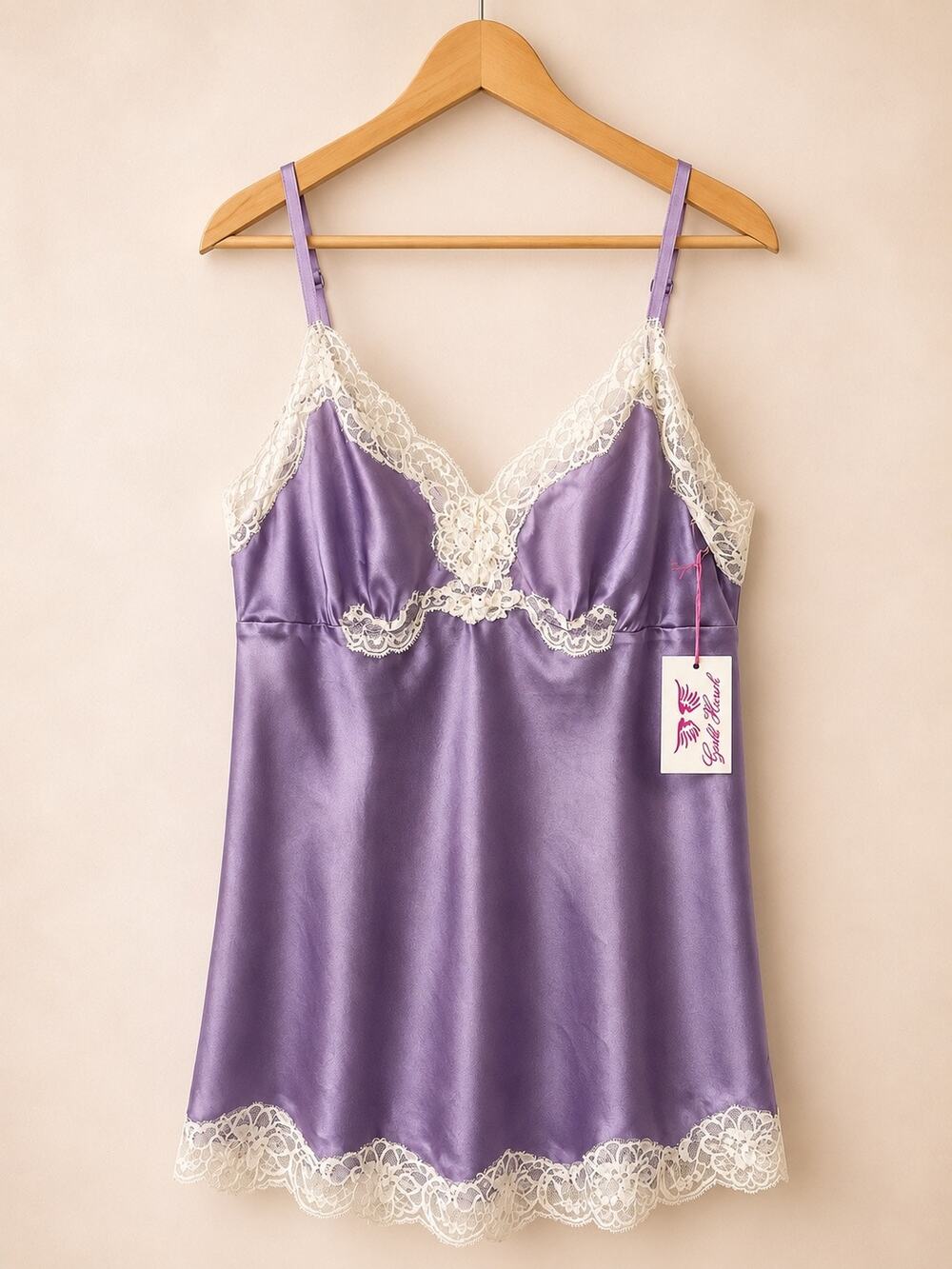 Gold Hawk Silk Camisole in Lavender Mist with Lace Trim